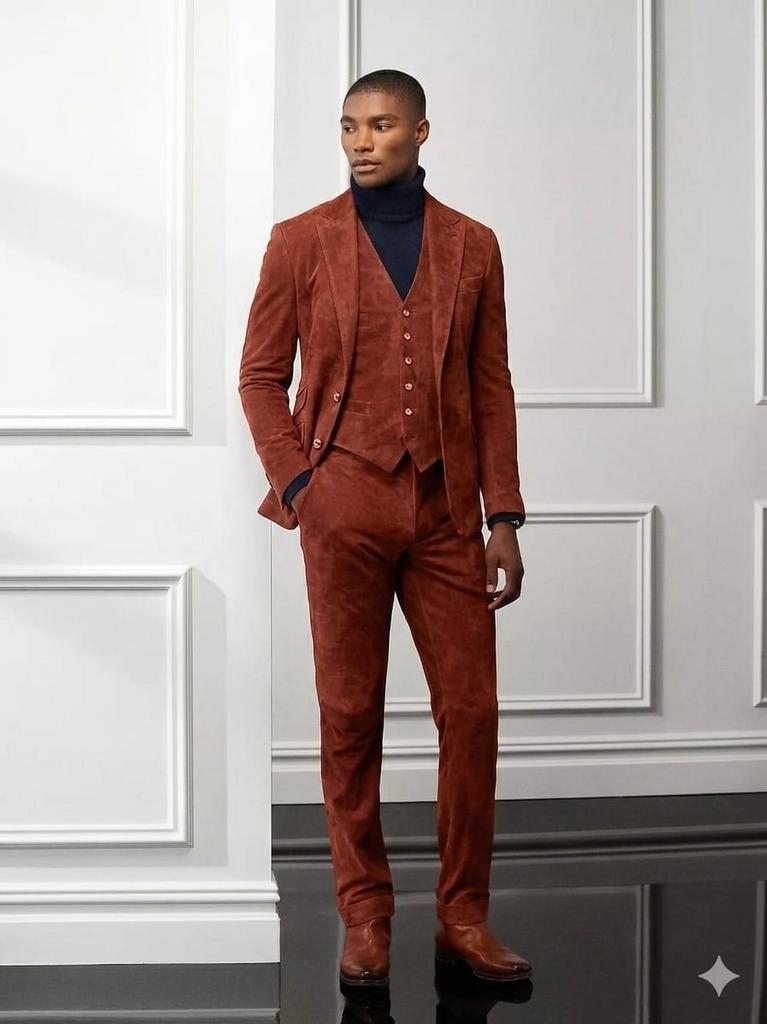 BROWN  Men's Handmade Stylish Formal Work Party Real Soft Suede Leather Blazer Coat