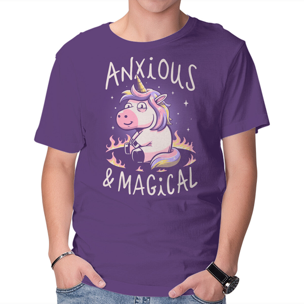 Unisex Crew Neck T-Shirt Anxious But Magical Graphic Short Sleeve Casual Tee XL
