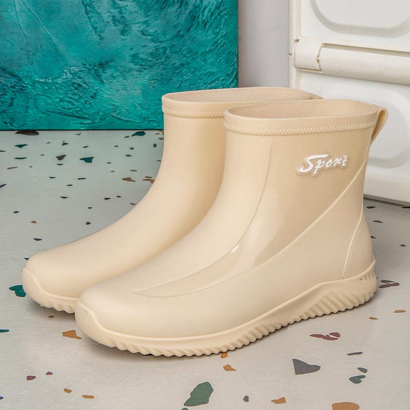

Водная обувь дождевая обувь женская модная тенденция низкий верх короткий голенище удобная для носки на улице четыре сезона водные сапоги мойка автомобиля водонепроницаемый клей s 36