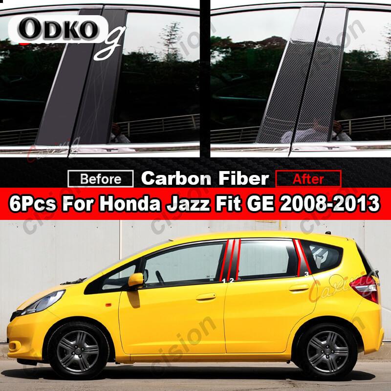 6Pcs Car Window Door Column B C D BC Pillar Post Cover Trim for Honda Jazz Fit GD GE GK GS GR 2001- Mirror Effect PC Sticker