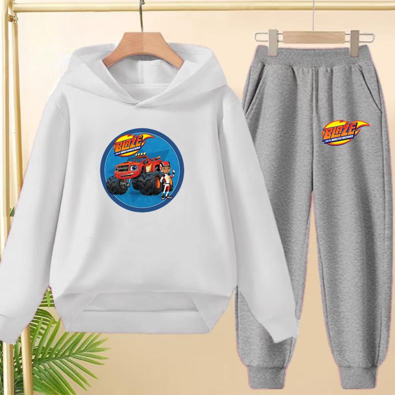 Student Uniform, Hooded Sweatshirt + Long Pants Set, Cartoon Car Pattern, 3 To 13-year-old Boys' and Girls' Sportswear,loose Set