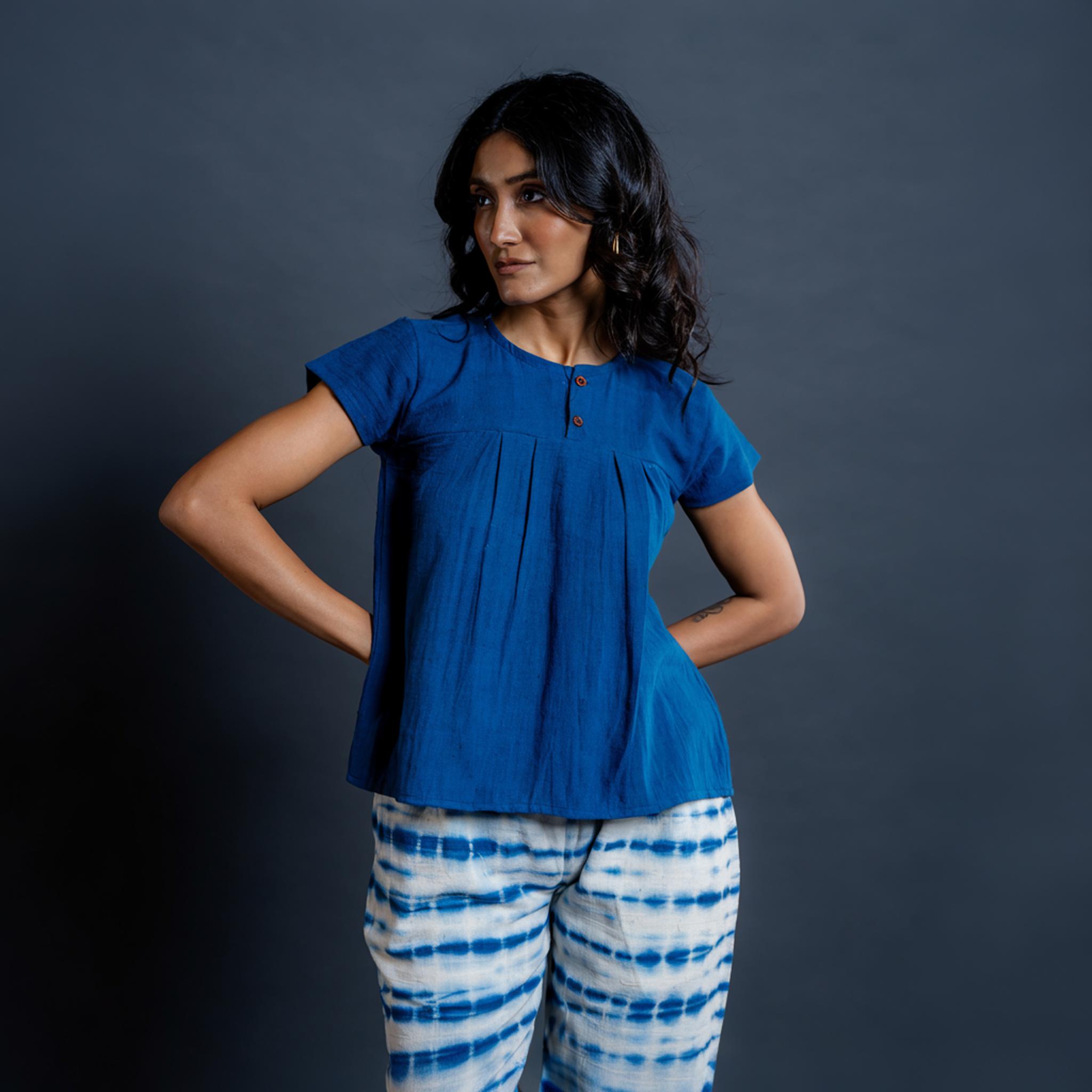 Ayra Handwoven kala cotton Crop top S индиго