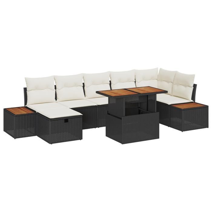 VidaXL Ensemble de Canapé de Jardin de 8 Pièces avec Coussins Noirs en Rotin 3360082