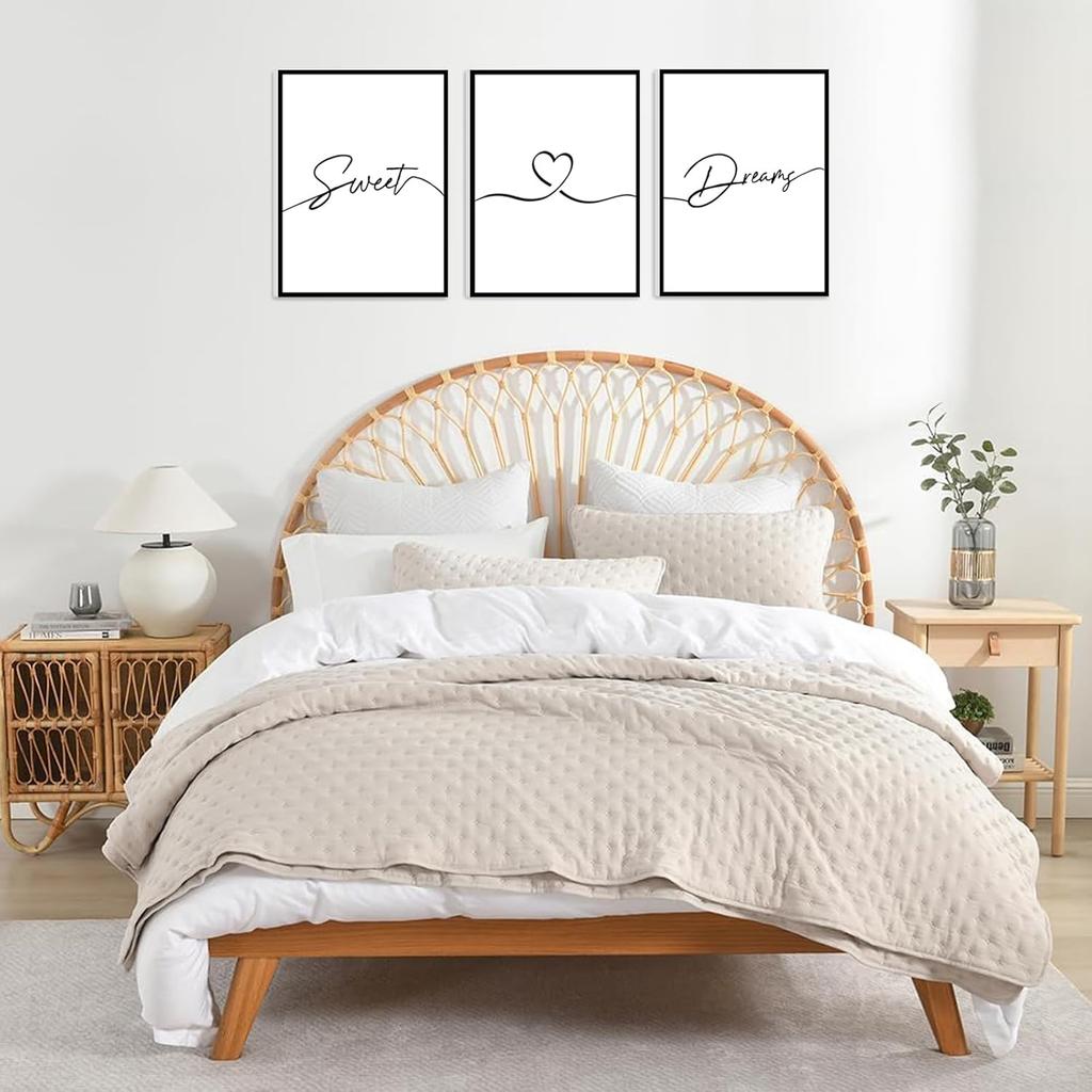 Framed Bedroom Wall Art 36x16”, Sweet Dreams Wall Decor Above Bed Decors, Black Wall Decor for Bedroom (12x16 inches, Set of 3, Framed, Black)