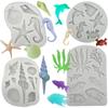 For 4PCS Marine Theme Fondant Silicone Mold Seaweed Sea Fish Crab Coral Conch Sea Shells Shape DIY Handmade Baking Tools
