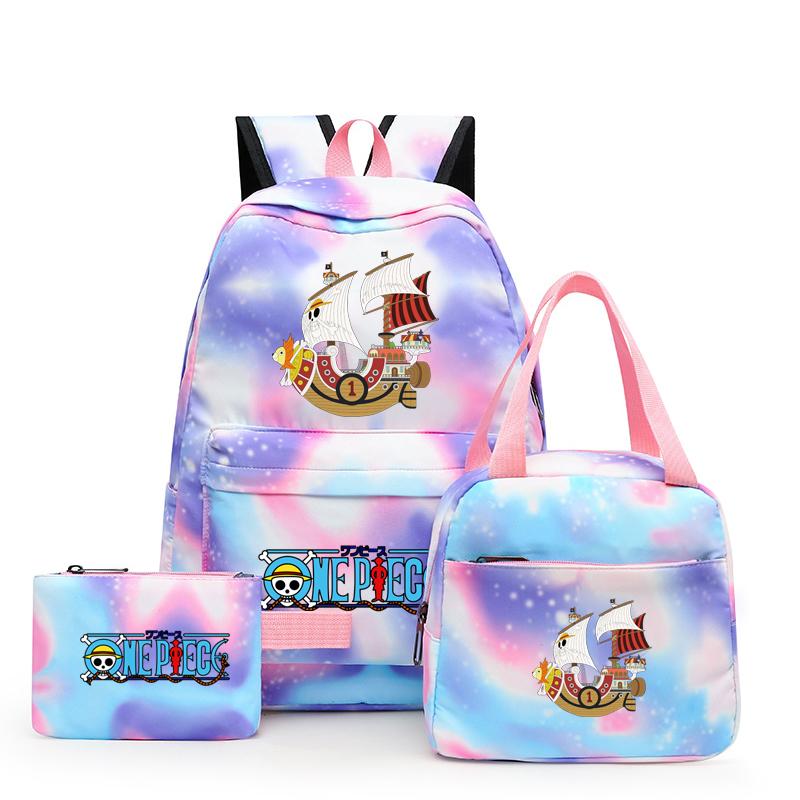 3 stk/sett Tilbake til skolen ryggsekk Anime ett stykke jenteryggsekksett Kawaii skoleelever Gutt Barn Matpakke Blyantboks