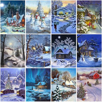 Peinture diamant 5D à faire soi-même, paysage d'hiver, neige, perceuse ronde complète, broderie diamant, point de croix, mosaïque, kits d'art mural, décoration d'intérieur