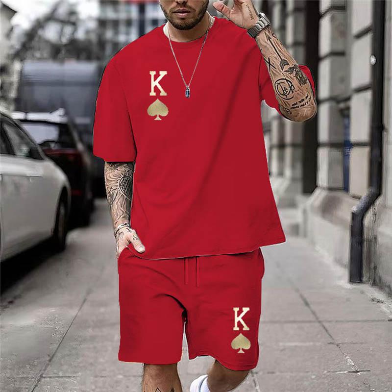 Gold K Print Men's T-Shirt Shorts Set Summer Chic Casual Loose Oversized Street Clothes Fashion Short Sleeves And Shorts For Men