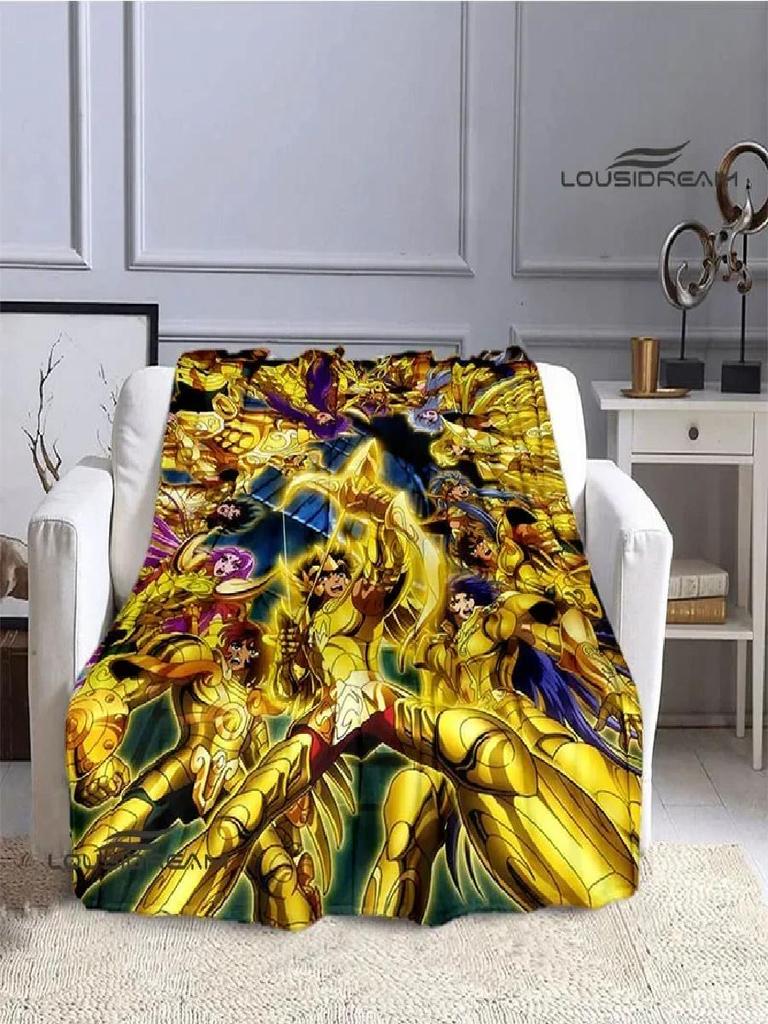 Knights of the Zodiac Cartoon Printed Throw Blanket Soft Flannel Warm Cozy Perfect for Home Travel Birthday Gift