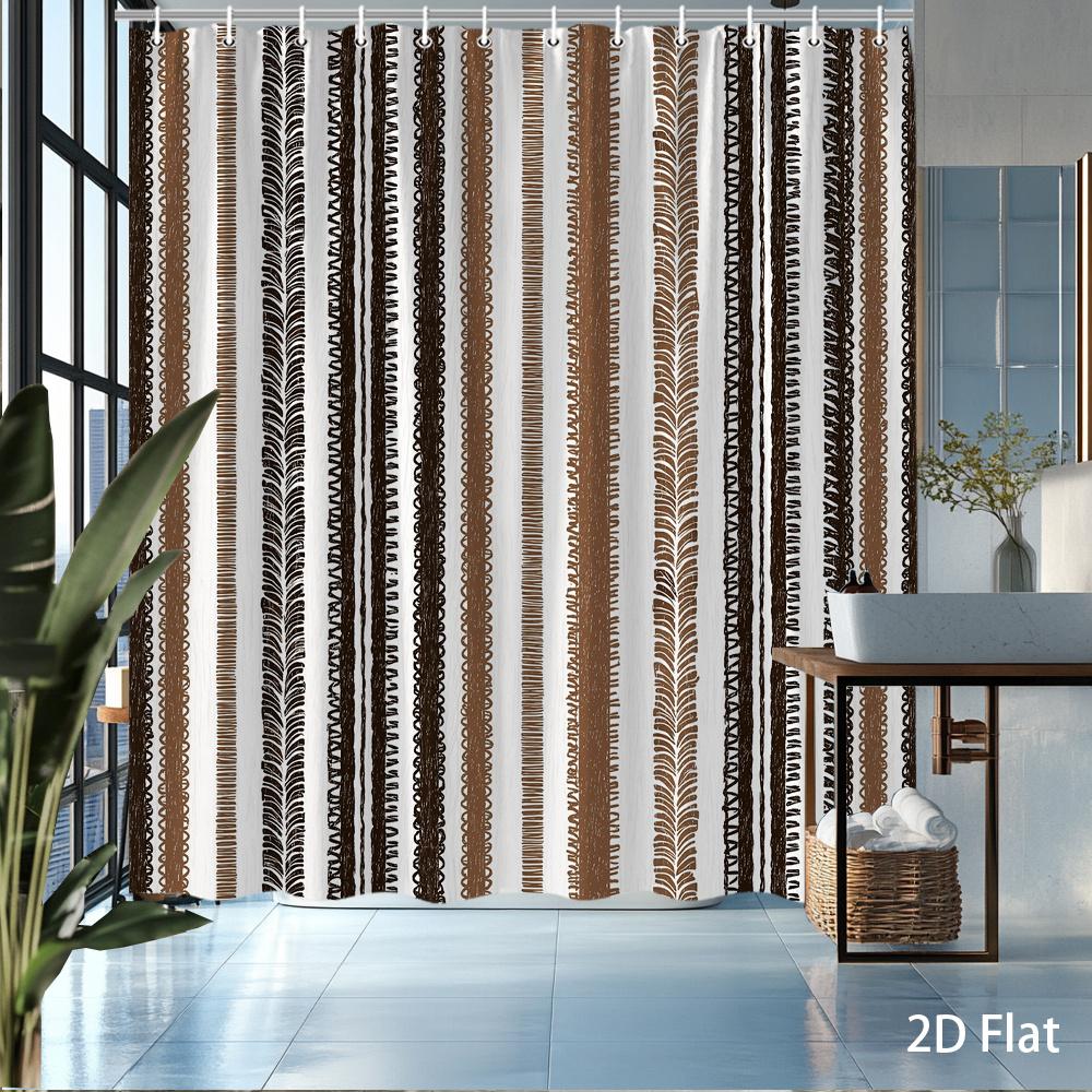 Tenda da Doccia a Strisce – Marrone Beige Nero Motivo Verticale, Poliestere Impermeabile, 72X72 Pollici, Arredamento Moderno per Bagno