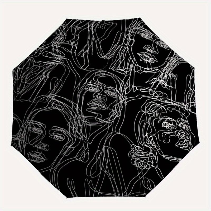 

1pc Abstract Faces Automatic Open/close Folding Umbrella, Compact Portable Travel Umbrella, Perfect Birthday/Christmas, Cute Umbrella, Durab