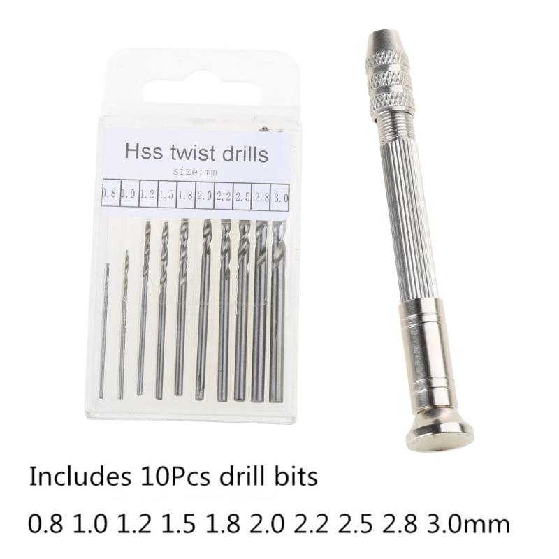 Mini Twist Drill Bit Set 0.8-3.0mm Precision Hand Drill Bit Rotary Tool Set of 11 for Metal Wood Manual Work DIY Jewelry