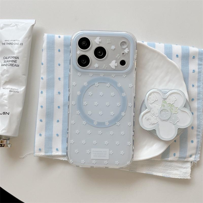 Blue Flower Magnetic Stand for iPhone 17/16 Pro Max/15 Pro Case