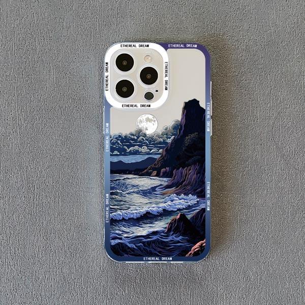 

Landscape Moon Night River Mountains Clear Phone Case For iphone 15 14 Pro Max 13 12 11 Pro Max XS XS XR 15 14 7 8 Plus SE Cover iphone12 pro