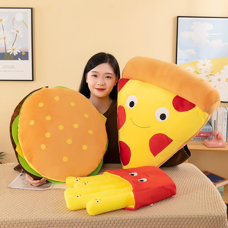 Plush Hamburger & Fries Pillow - Cute Snack Bag Doll Birthday Gift & Bedside Cushion