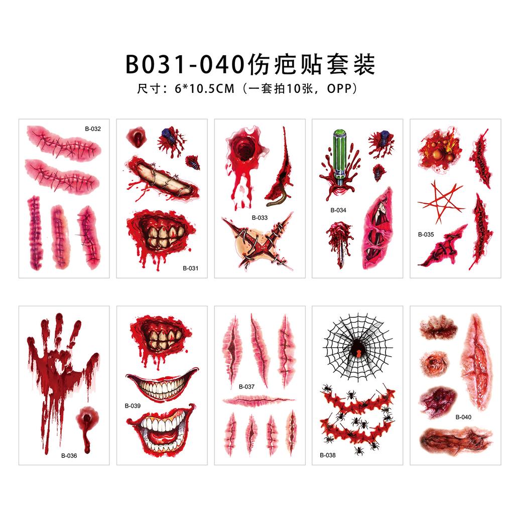 Halloween Scar Tattoo Transfer Sticker Funny Scar Mouth Makeup Waterproof Tattoo Body Stickers for Face Holiday Decorations