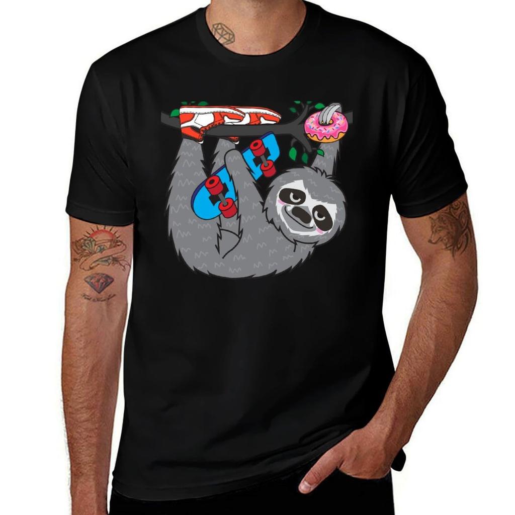 Skater Sloth Loves Donut TShirt Man T Shirt Graphic Cotton T Shirt Pack TShirt