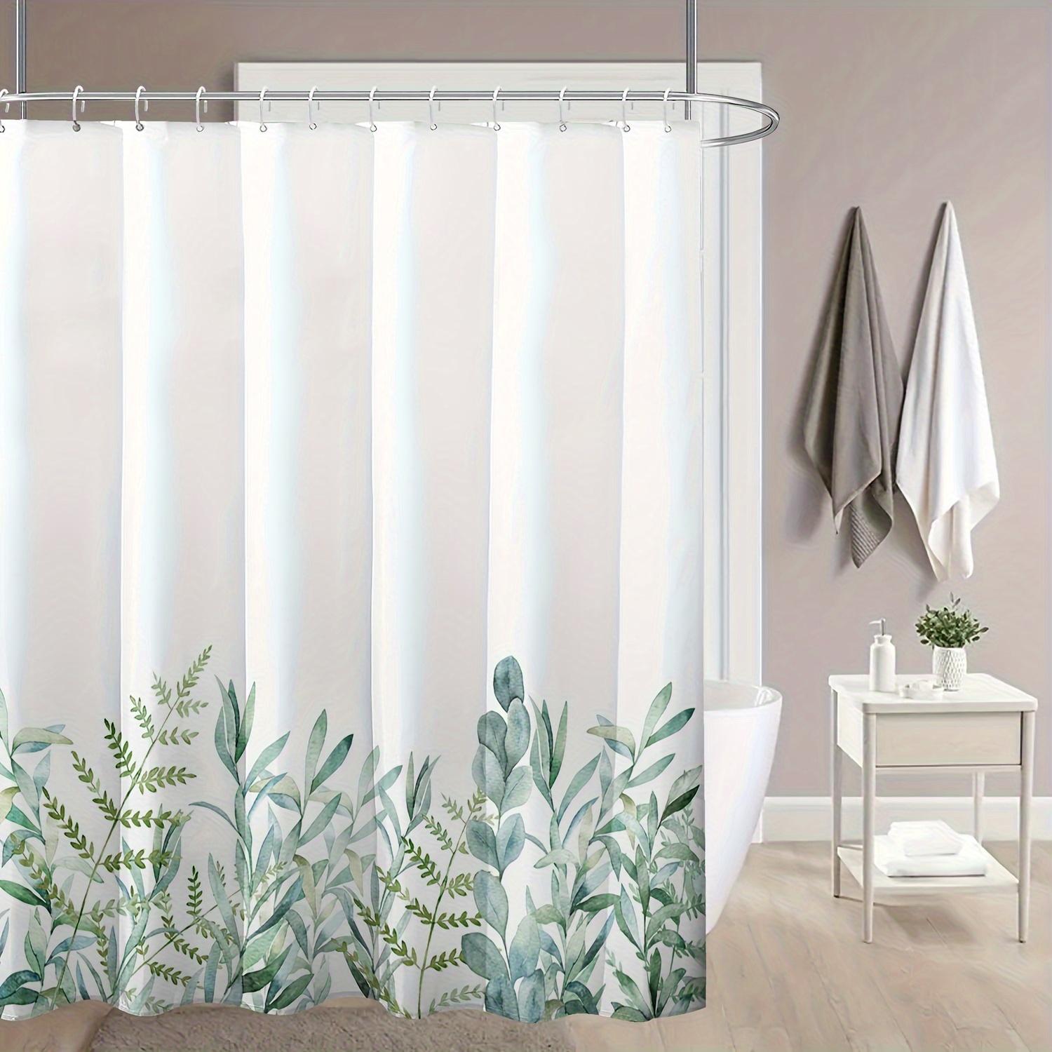 

1Pc Fresh Green Branch Pattern Shower Curtain Set With Hooks, Modern Printed Curtain Decorative Shower Curtain For Bathroom W60H190(CM)-1 Pcs
