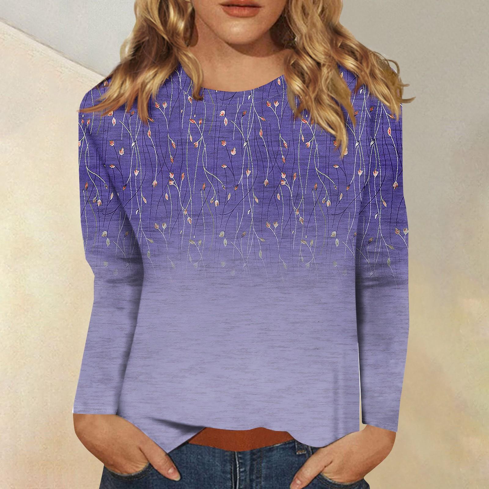 

Жіноча модна повсякденна футболка з круглим вирізом і довгим рукавом XL фіолетовий