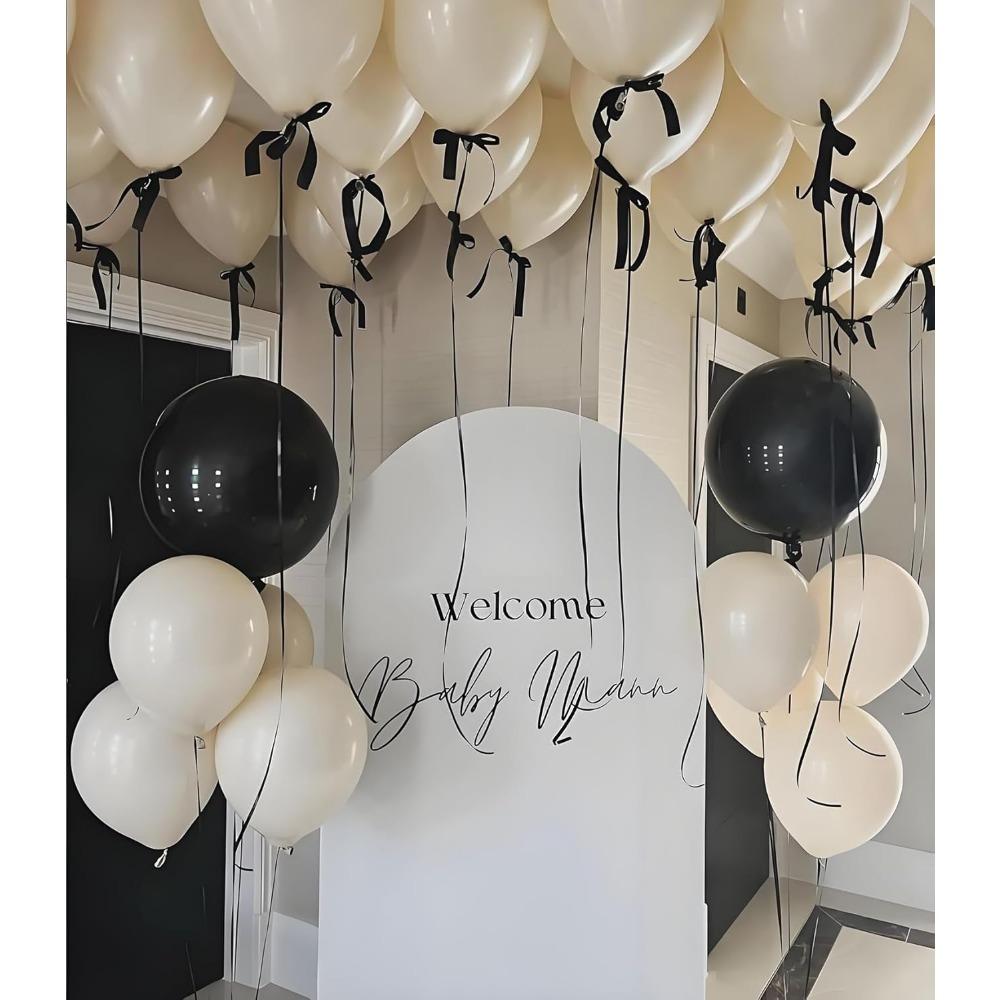 Bogen Ballons Girlande Weiß Sand Ballons Bogen Set, 123 Stück Weiß Nude Ballons 18 Zoll 12 Zoll 10 Zoll 5 Zoll Set mit 19 Stück Schwarz Co