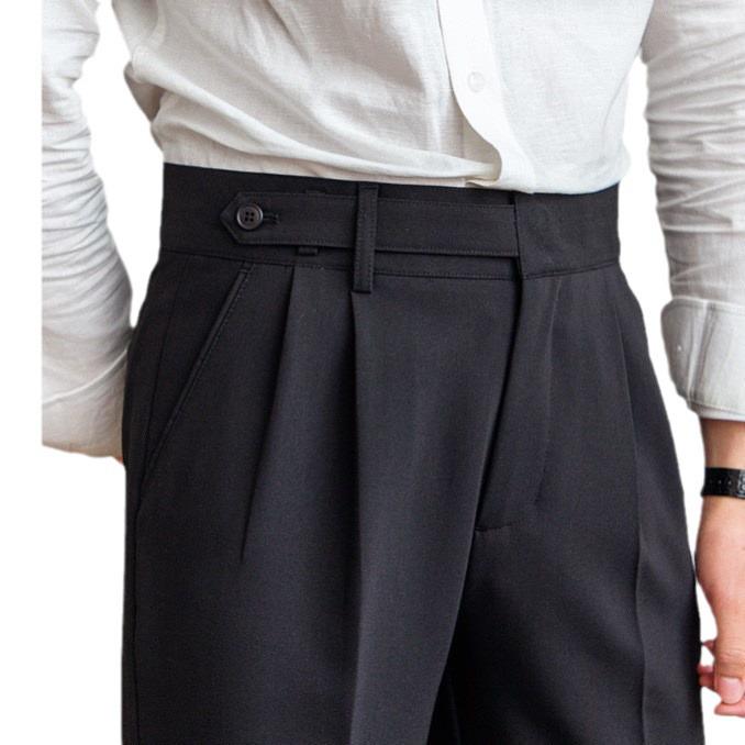 Men's Khaki Business Casual High-Waist Straight-Leg Trousers