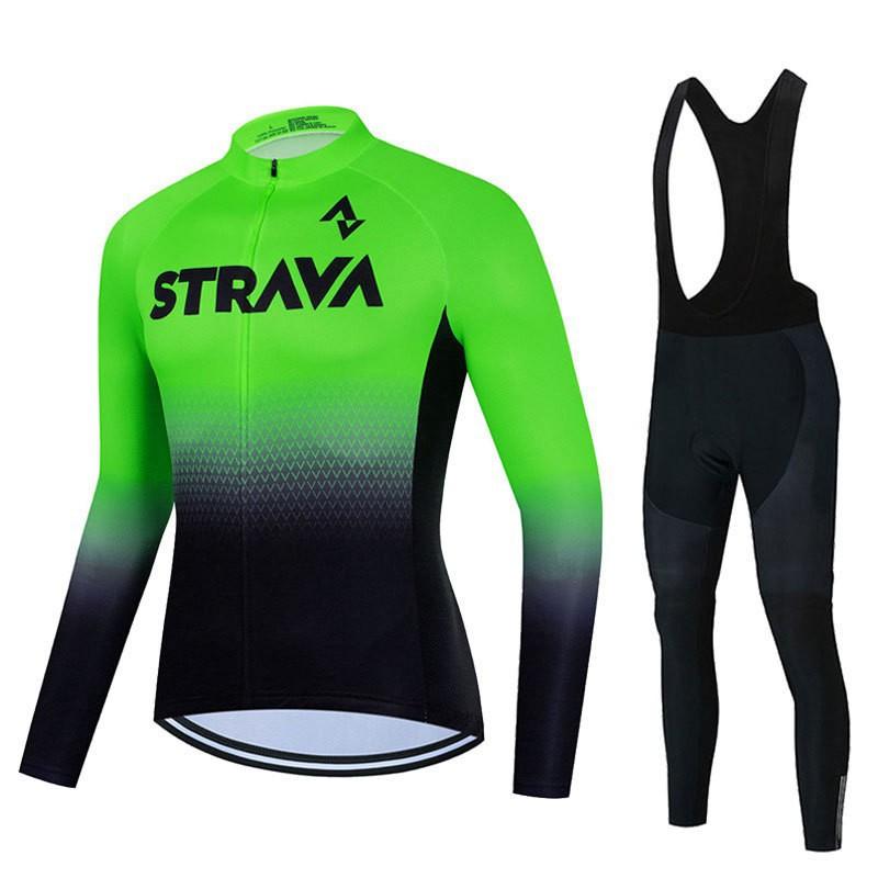 Team Version Men's Quick-drying Breathable Strap Set Hot STRAVA Long-sleeved Cycling Suit