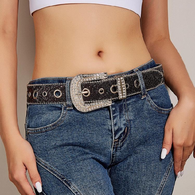 Adult Belt with Rhinestone Buckle Light Luxurious Ladies Locomotive Waistband