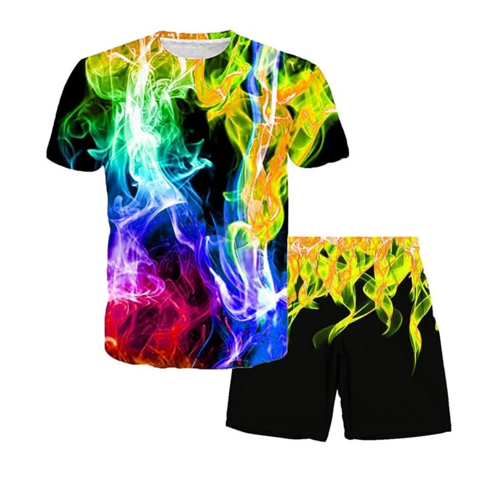 Children's set,3D Printing,O Neck,Short Sleeve,Casual,Lightweight Top,halloween,Hip Hop ,2-piece set,Fashion