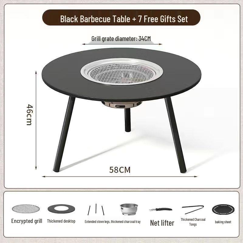 Portable Folding BBQ Grill with Solid Wood Table for Outdoor Picnic and Meat Barbecue