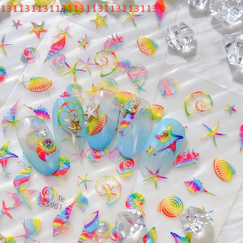 Relief Nail Art DIY Nail Decorations Nails DIY Colorful Shells Ocean Nail Stickers Relief 3D Nail Appliques Adhesive Sliders