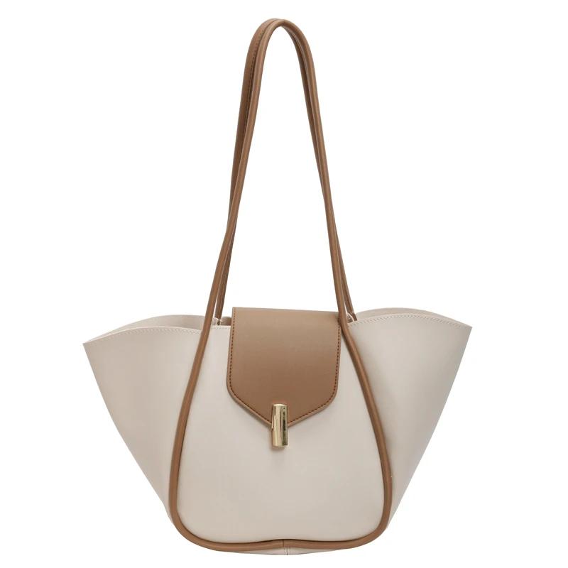 Large Capacity Soft Surface Bag for Women 2026 New Style Simple Temperament Shoulder Bag Niche Texture Wing Tote Bag бежевый
