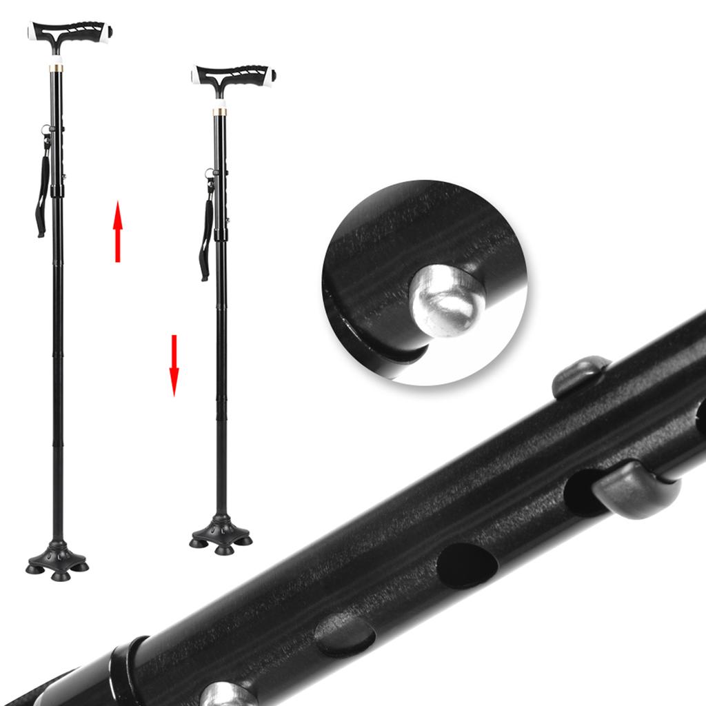 LED Light Aluminum Alloy Foldable Anti Slip  Elderly Crutches Handle Cane Walking Stick