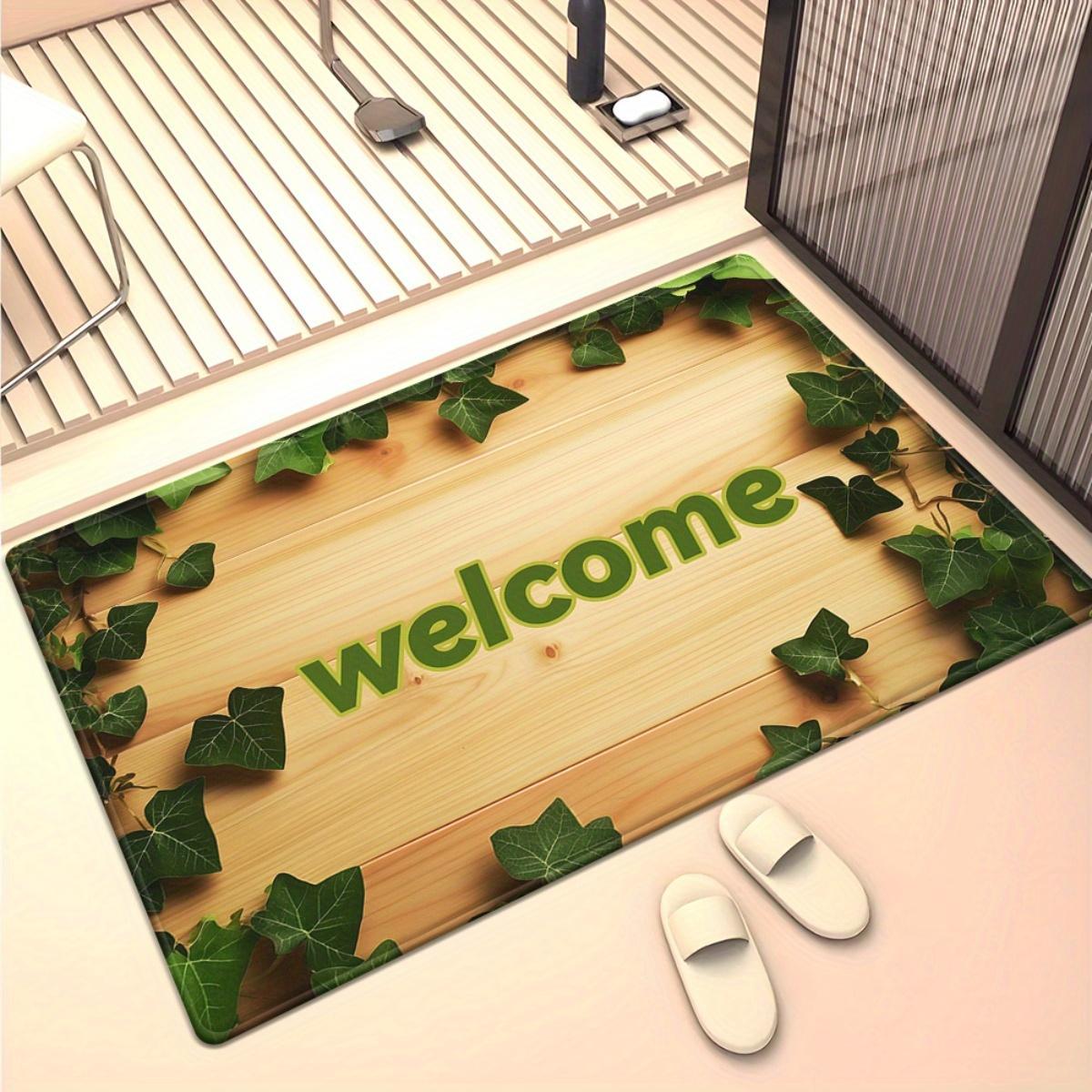 

Welcome green ivy wood texture crystal velvet rug entrance hallway carpet natural garden style home decor door mat 60x90cm