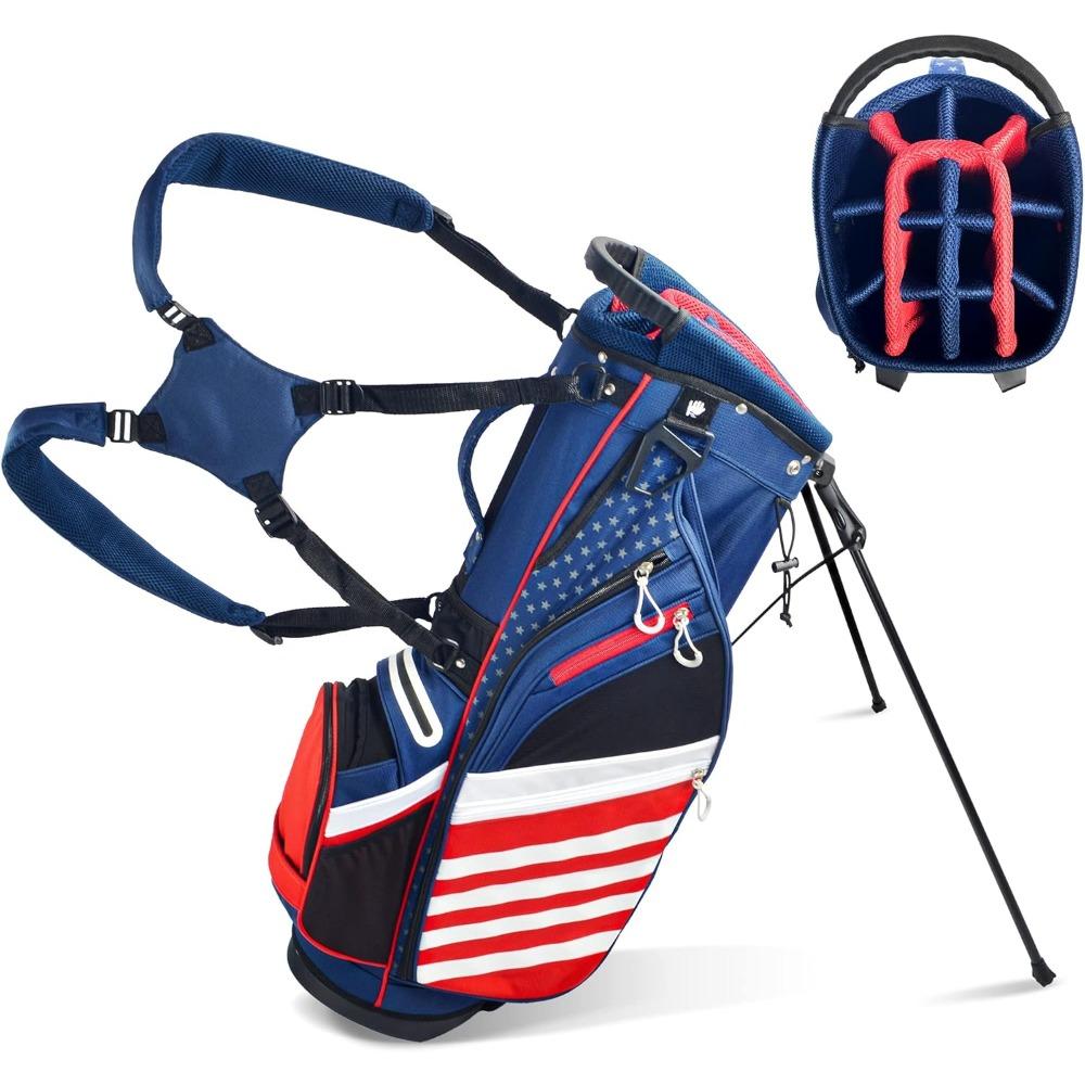 

Golf Stand Bag, Lightweight 14 Way Top Dividers Golf Carry Bag With 8 Pockets, Usa Stars & Stripes Golf Bag For Club United States