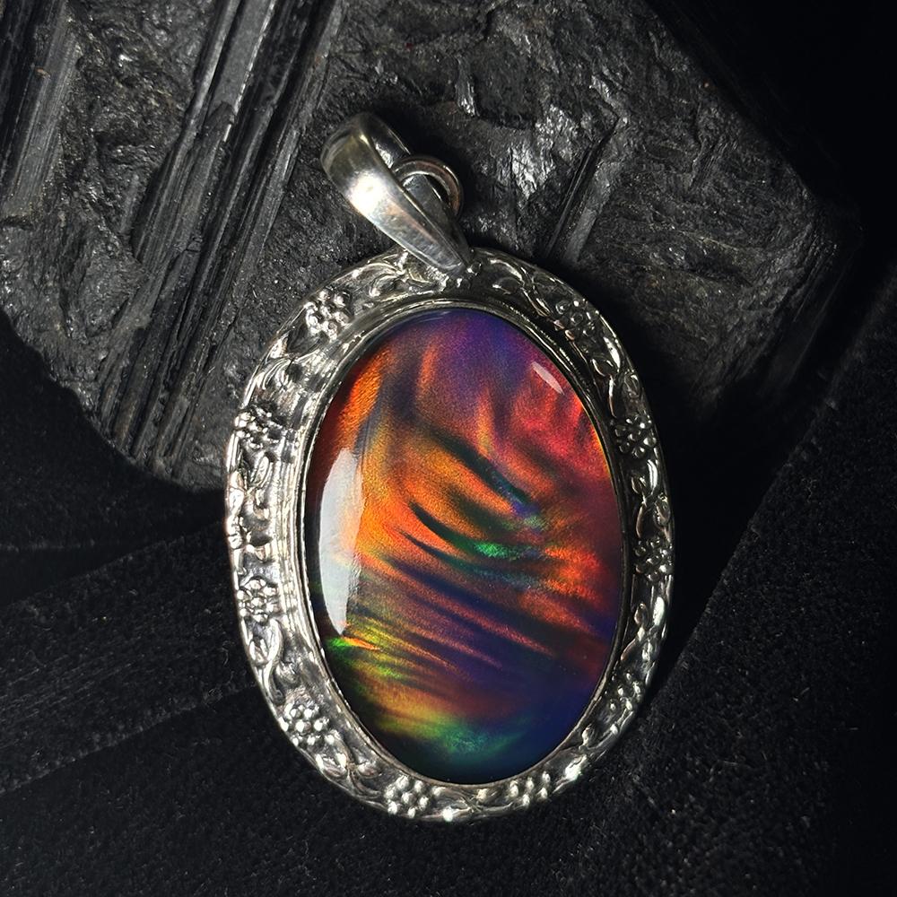 Natural Opal Pendant 50 ct Multicolor Oval Cut 925 Sterling Silver October Birthday Birthstone