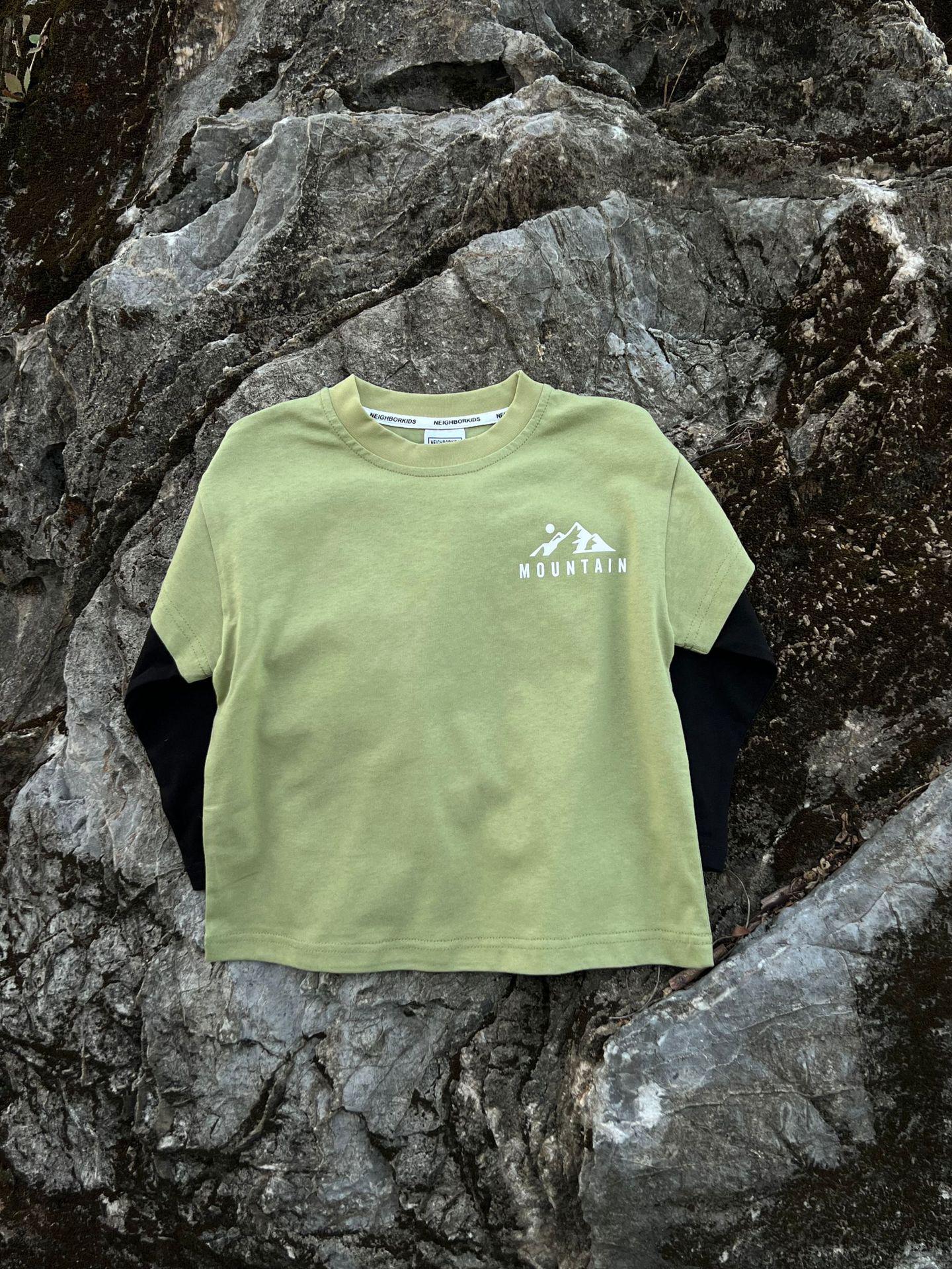 

Детская осенняя футболка с длинным рукавом, многослойная, в стиле походной одежды, с цветными блоками, 2025 100 cm зелёный