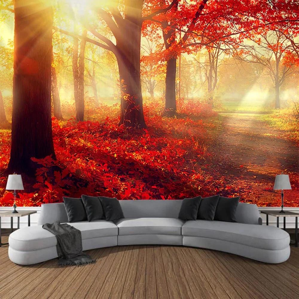 Forest landscape tapestry wall hanging living room bedroom fabric decoration background Bohemian hippie picnic mat bed sheet