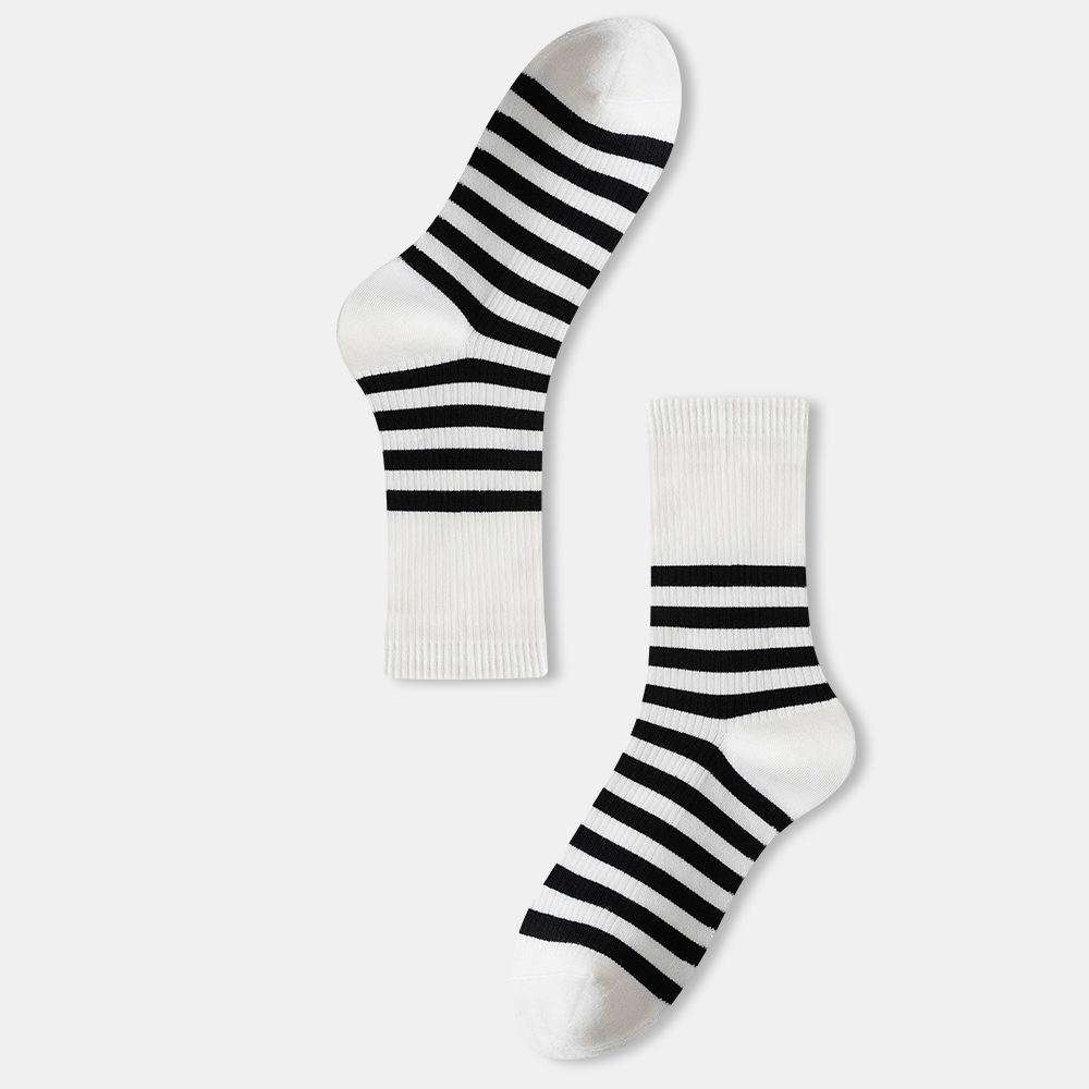 Female Spring and Autumn Thin Stripe Breathable Sweat Absorbing Student Long Socks