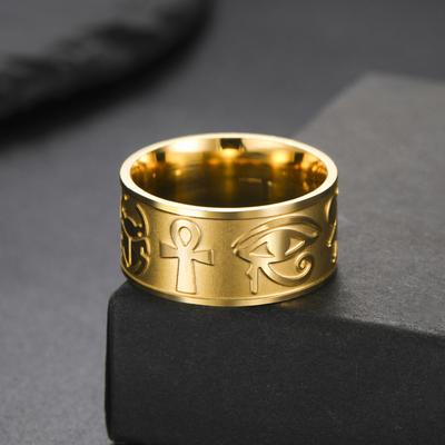 Mysterious Ancient Egyptian Ring Stainless Steel Ankh Cross Eye of Horus Sphinx Vintage Amulet Jewelry Gift for Men Women