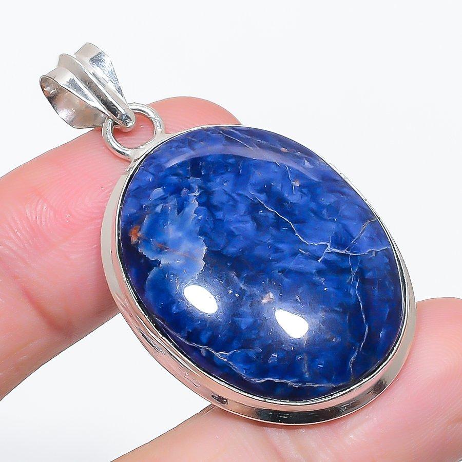 Natural Sodalite Gemstone 925 Sterling Silver Jewelry Pendant 1.89" P2e84
