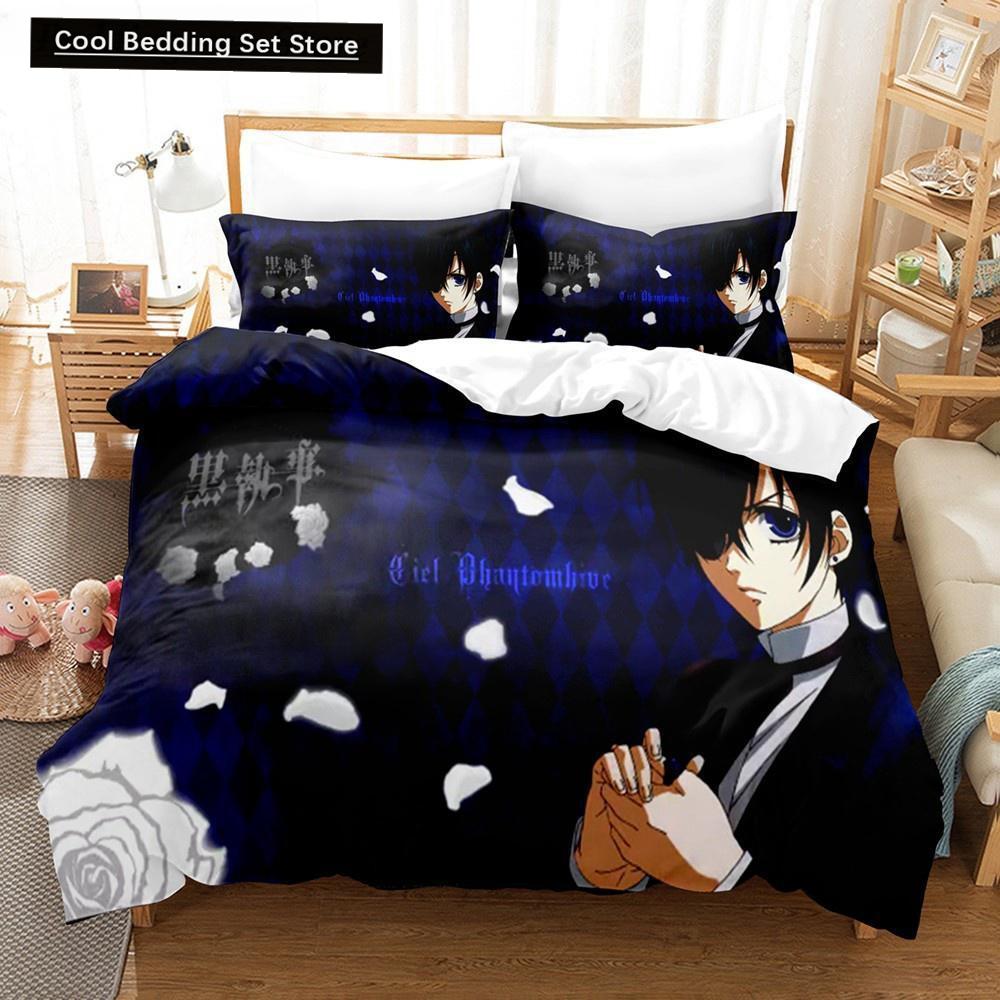 Nou Anime Black Butler Lenjerie de pat Cool Sebastian Ciel Dakimakura Set lenjerie de pat Adult Husă de pat dublu Husă de pat din microfibră