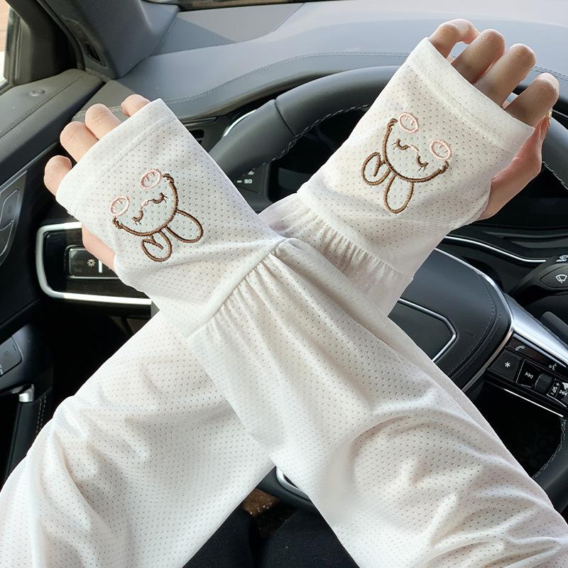Women’s UV Protection Arm Sleeves, Cute Bunny Print Ice Silk Cooling Sleeves, Breathable Thin Summer Sun Sleeves for Cycling Running Outdoor