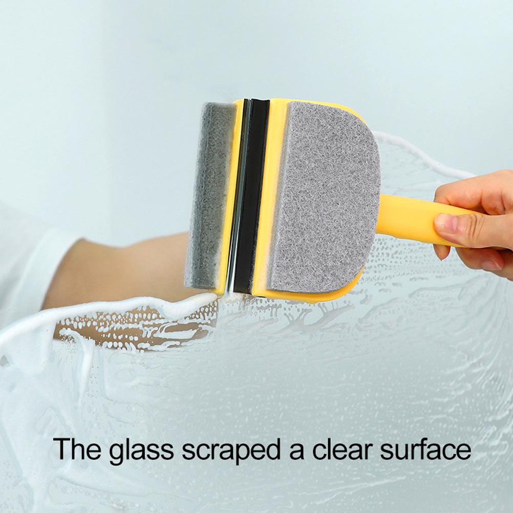 2 In 1 Window Cleaning Tool Squeegee Sponge Scrubber Scraper Cleaner Brush for Shower Door Bathroom