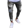 Bílé Vyšívané Skinny Roztrhané Džíny Pánské Bavlna Pružné Dírky Slim Fit Hip Hop Denimové Kalhoty Ležérní Džíny pro Muže Běžecké Kalhoty