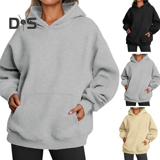 

Женская флисовая толстовка с карманом, однотонная, повседневная, с длинным рукавом, свободного покроя, уютная, стильная, на осень