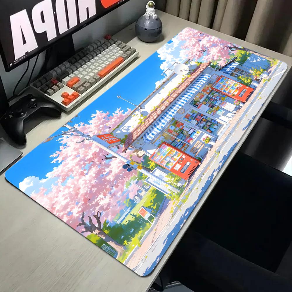 Kiosk-Muster XXL Gaming-Mauspad, Rutschfeste Schreibtischmatte mit genähten Kanten, Tastaturmatte, Computerzubehör für PC-Gamer