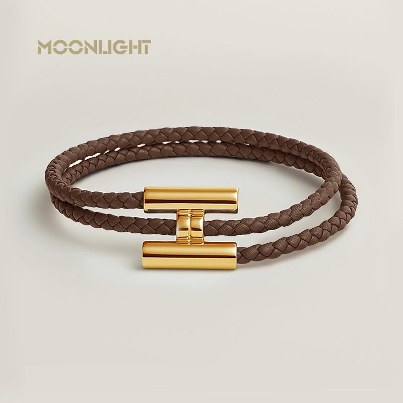 MOONLIGHT Classic H Button Braceles for Women Double-layer Leather Charm Bracelet Female Fashion Couple Jewelry Gifts 13 Colors