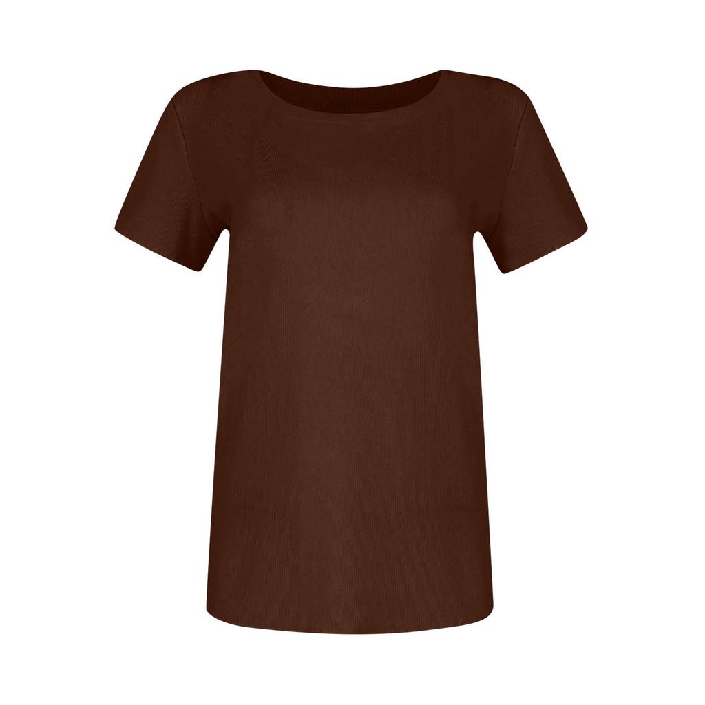 Ladies Slim Bottom T-shirt Fashion Casual Colour Round Neck Pullover Short Sleeve Top