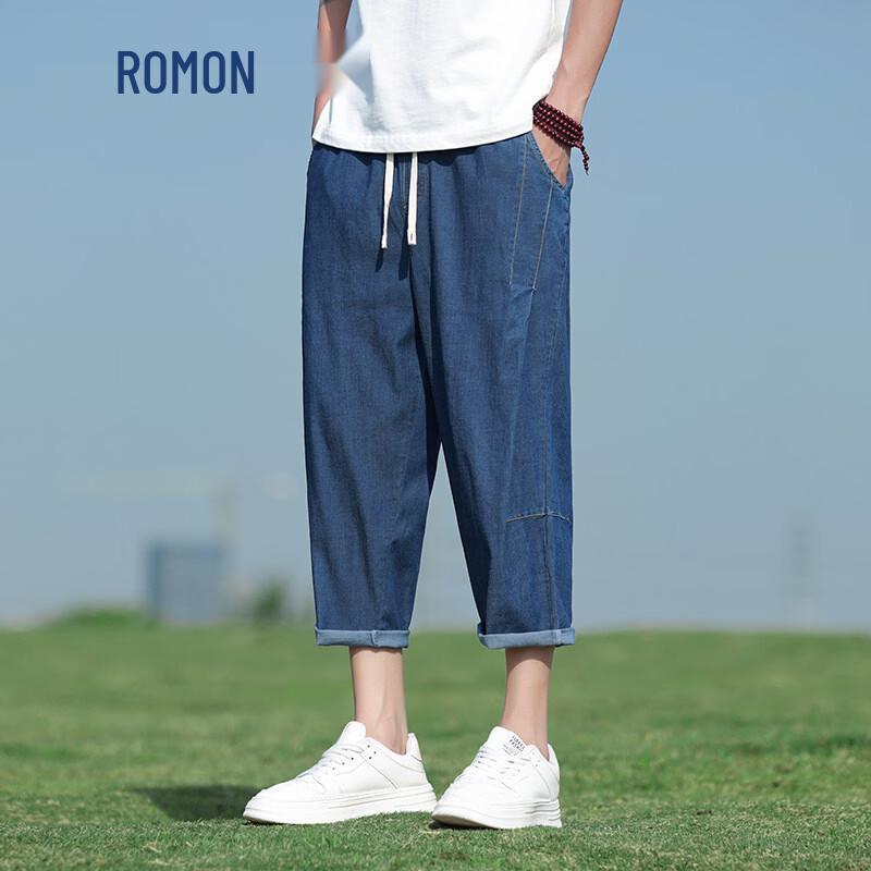 

ROMON Men s Chinese Style Relaxed Crop Denim Jeans 2XL