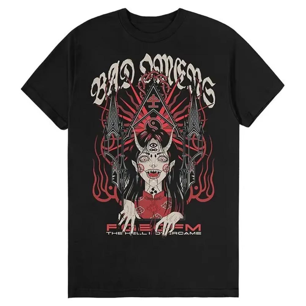 

Bad Omens Band Metal Core Rock American Retro Casual Loose Print Men s and Women s Cotton Short-sleeved T-shirt Summer T Shir... S разноцветный